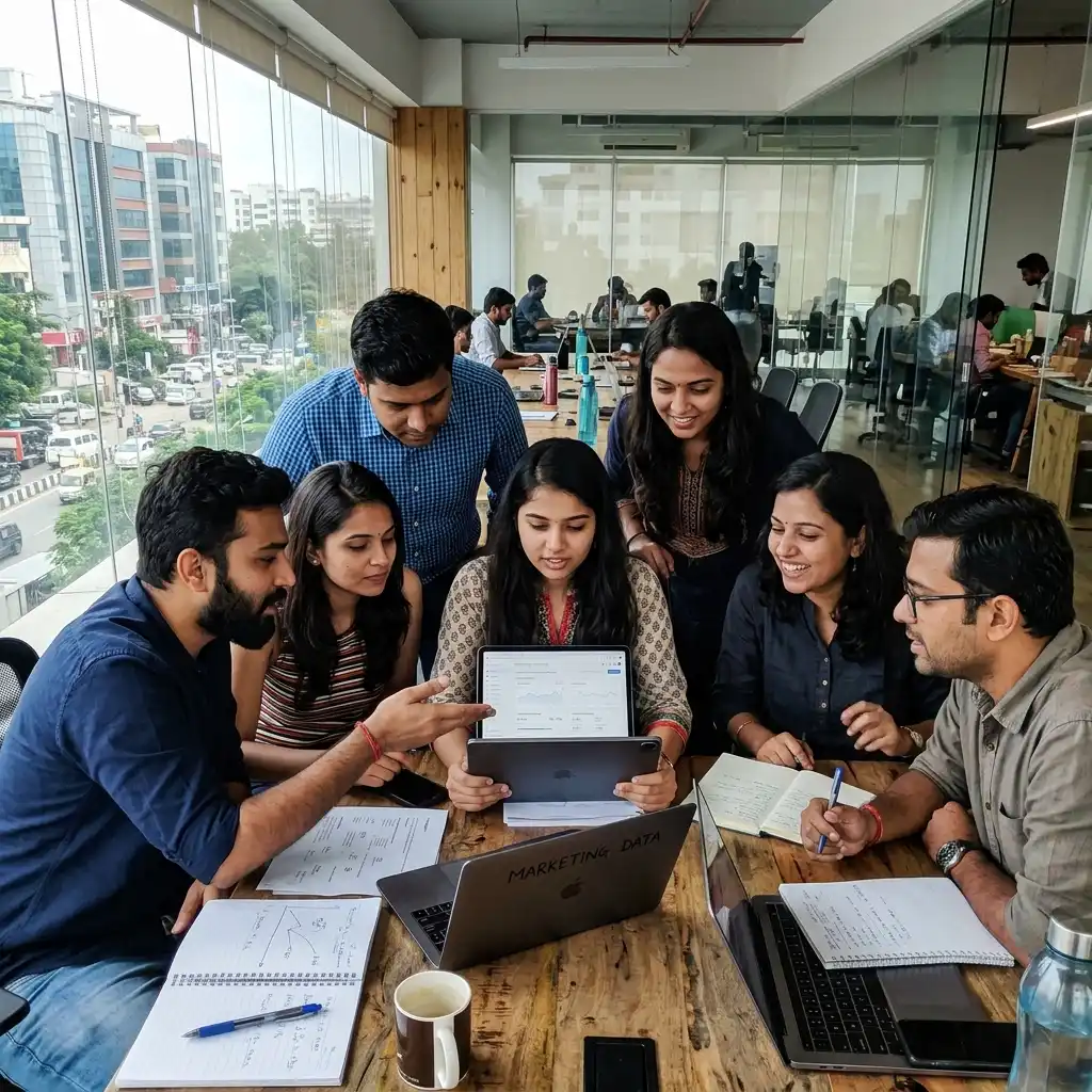 Candid marketing team collaborating on strategy