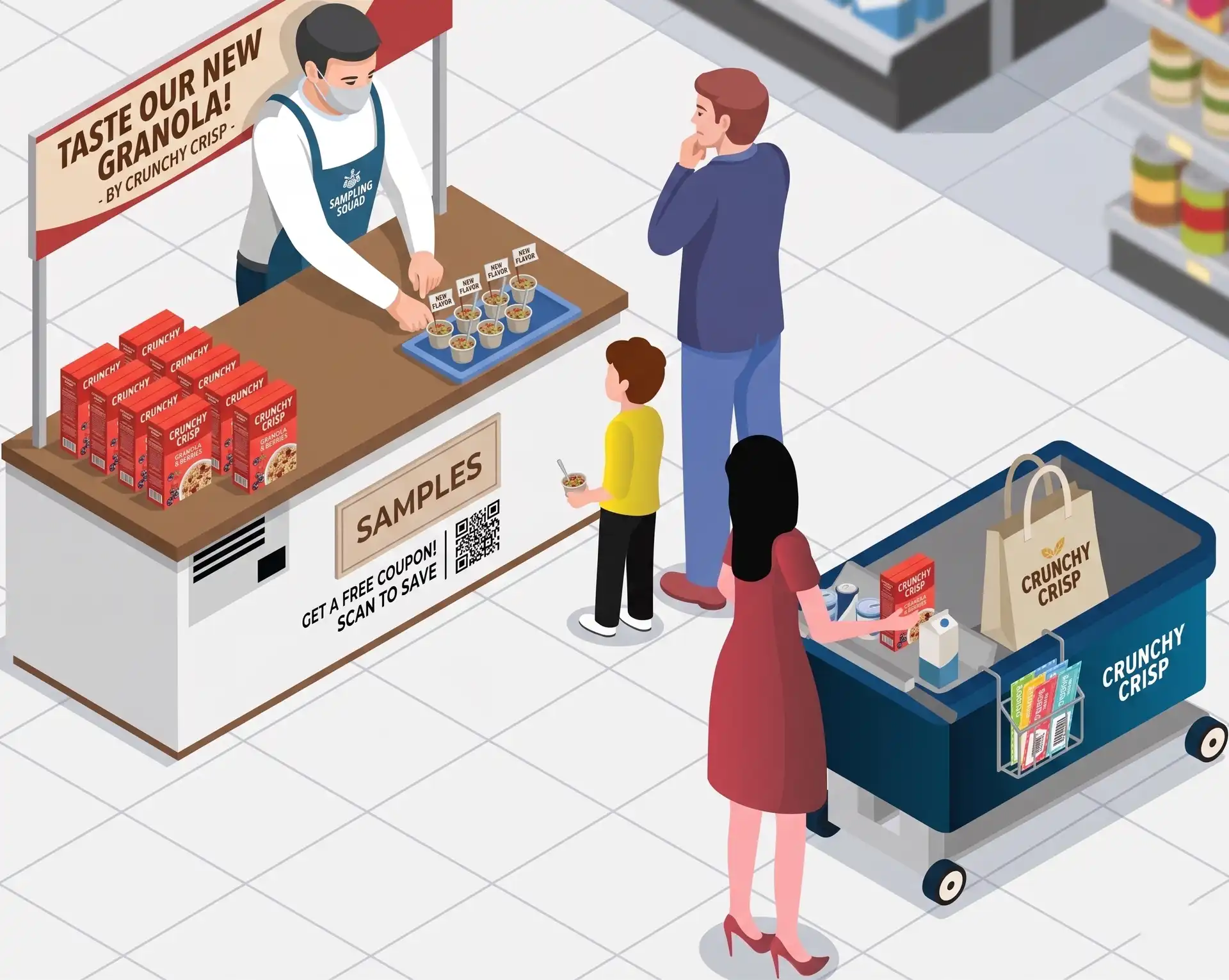 Consumer receiving a product sample at a retail location